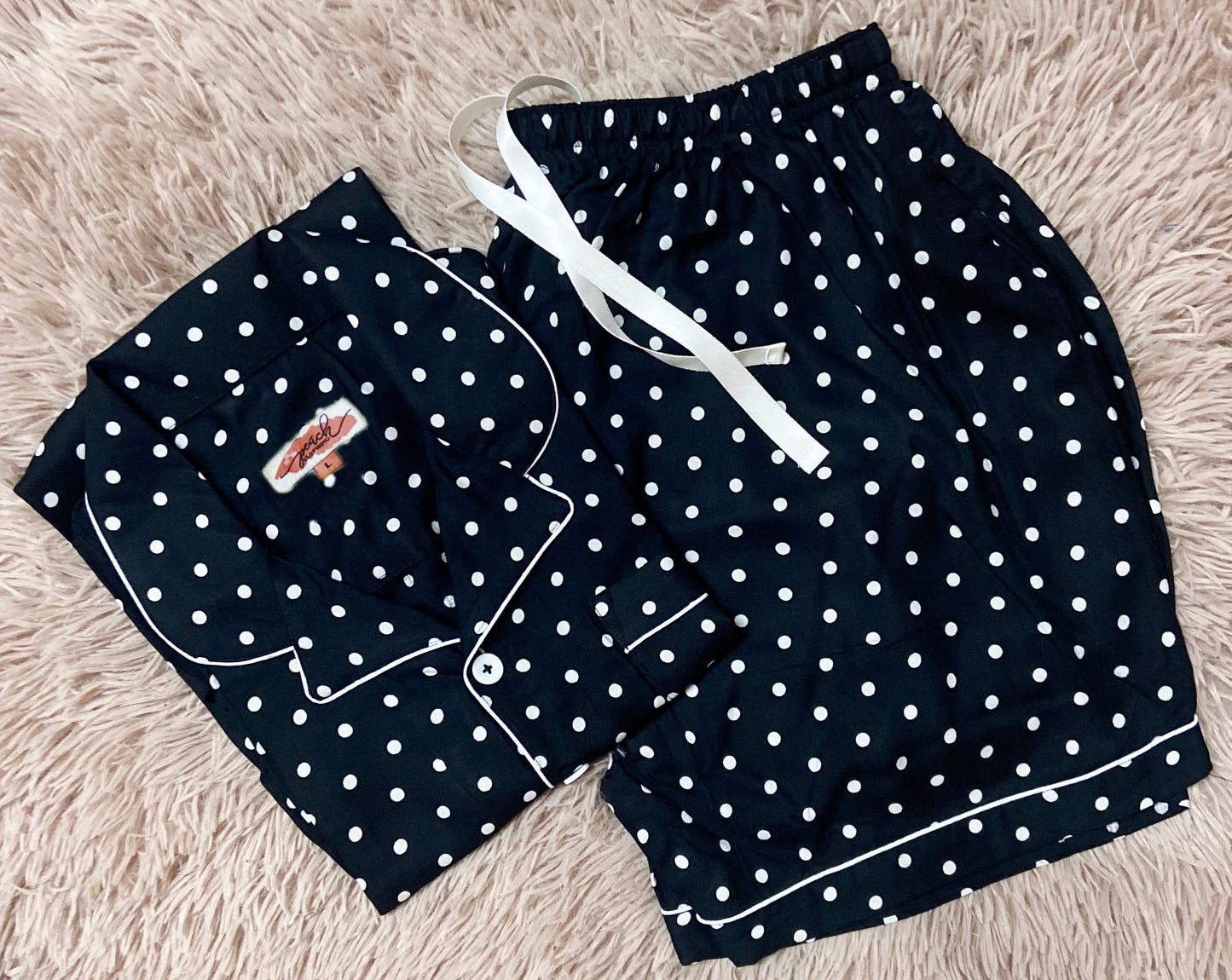 BLACK Polka Dots Shorts Set