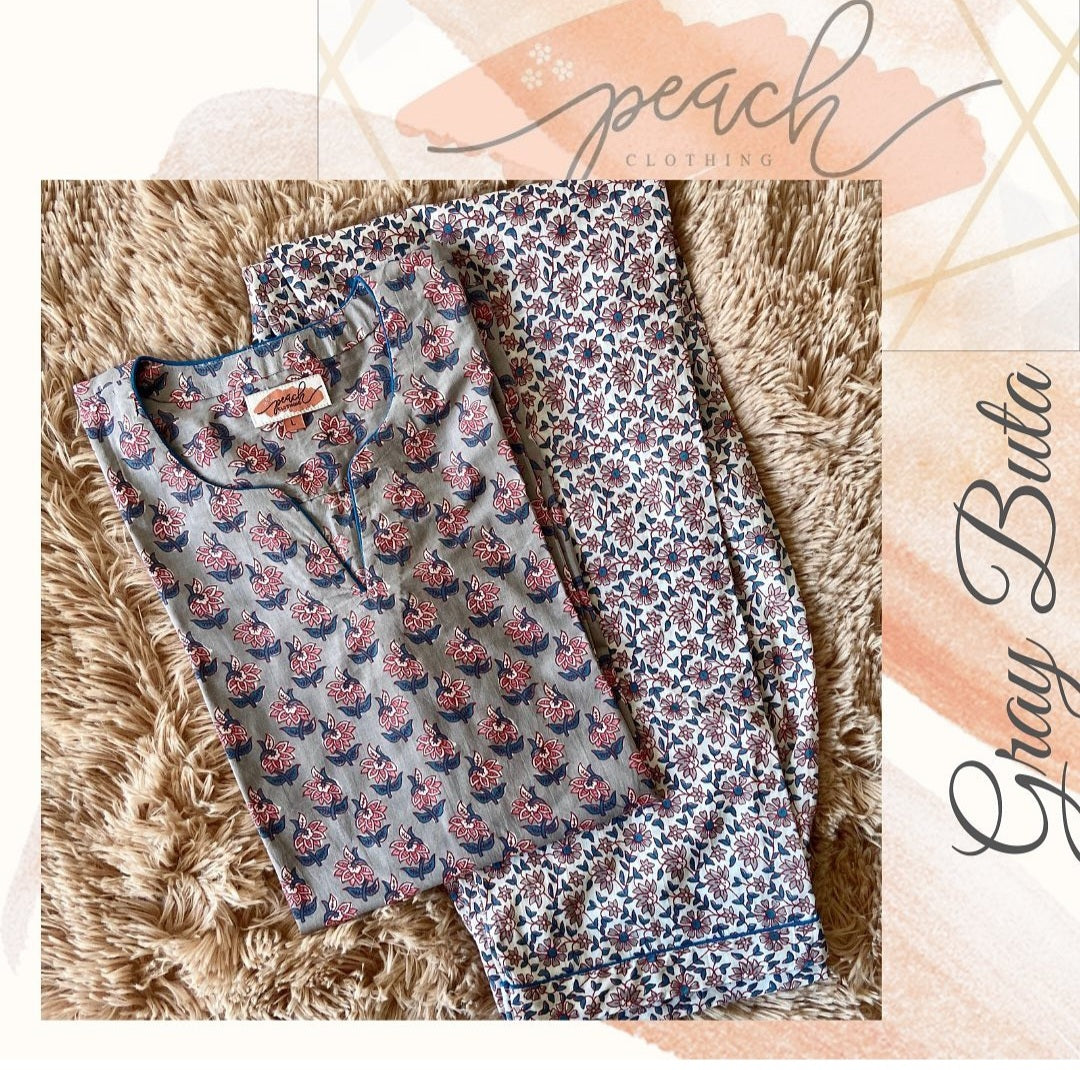 GRAY BUTA LOUNGE WEAR SET